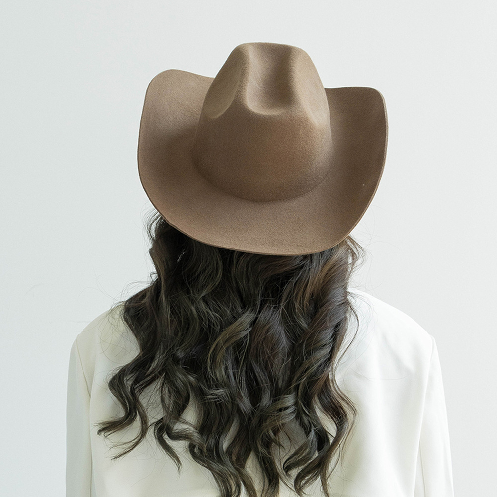 Sombrero de jazz de mezclilla de fieltro de lana con sombrilla para exteriores con borde vuelto hacia arriba 6