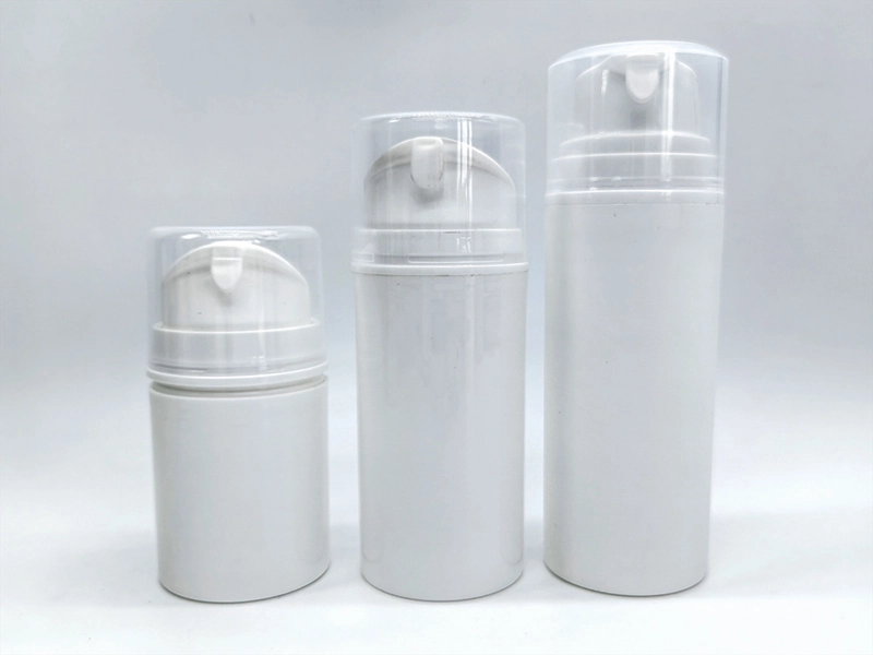 Glamorous 50ml/80ml/100ml white airless bottles with lotion pumps and caps 1