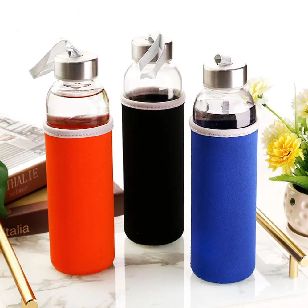 Garrafa de água de vidro para bebida de borosilicato 500ml com capa de silicone 1