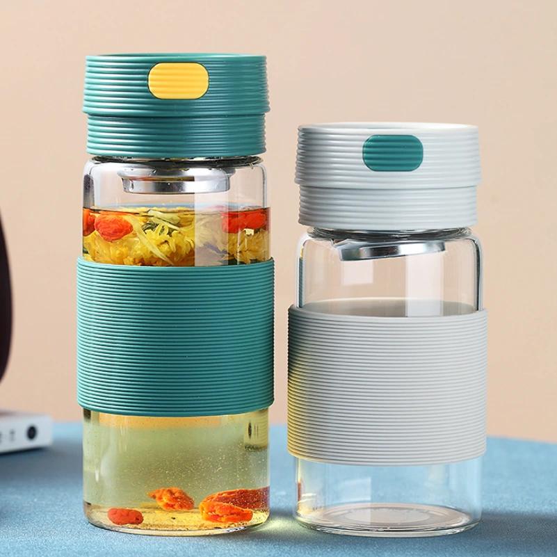 New Creative Heat-Resistant Silicone Case Fashion Glass Cup Handle High Boron Tea Infuser Student Pure-Color Home Use Handy Cup 1