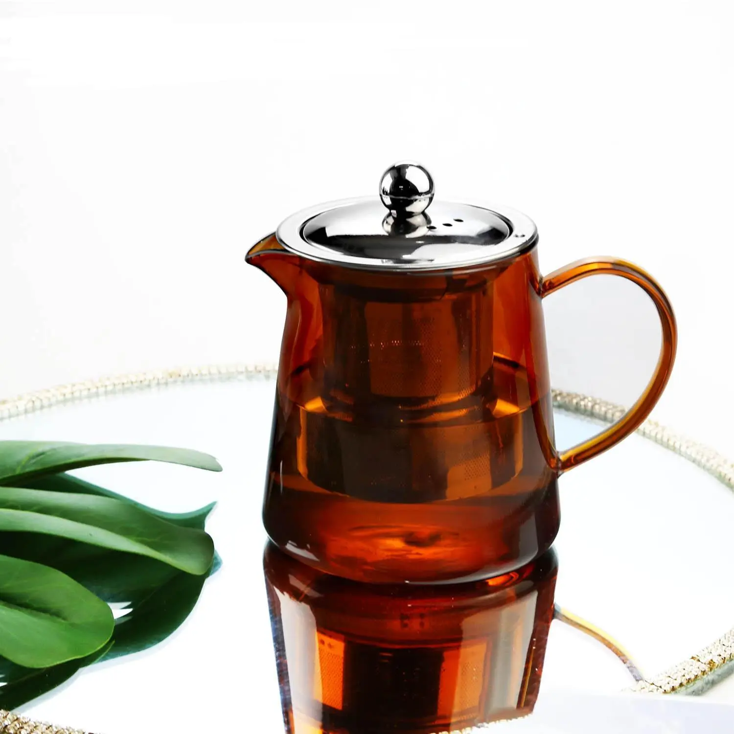 Wasserfilterkrug mit hohem Borosilikatgehalt, 500 ml, bernsteinfarbenes Glas, Krug, Tee- und Kaffeetasse aus Glas mit Glas-Ei-Deckel und Griff 1