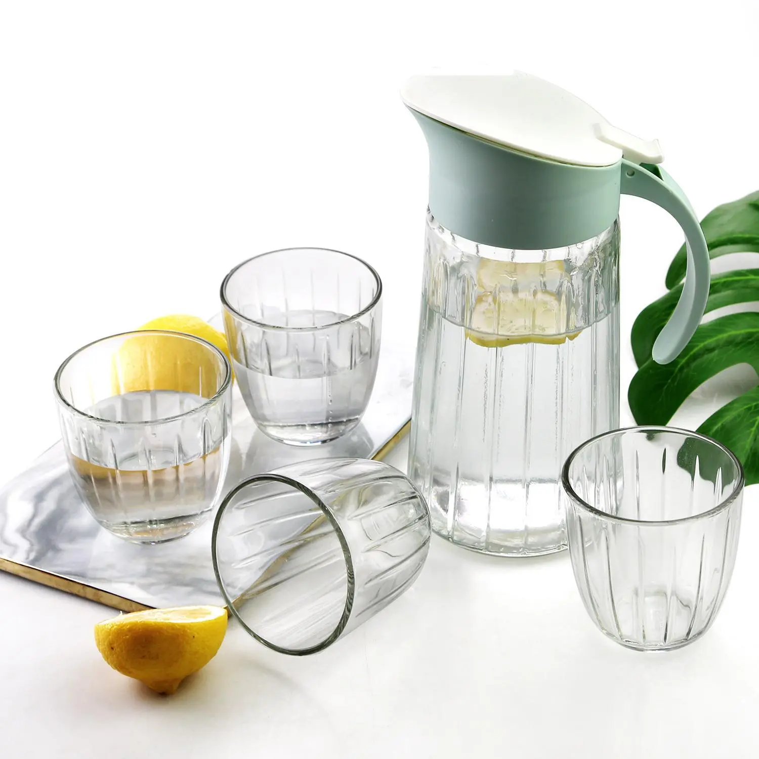 5pcs Glass Juice Jug Water Pots & Kettles Drinkware Type Pitcher Jug Sets CLASSIC Transparent Glass Carafe OEM Custom Service 1