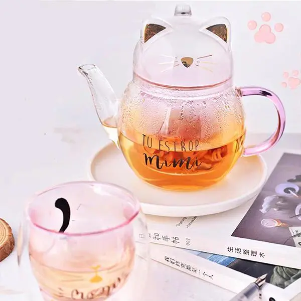 Set di caraffe per teiere, tazze di design con animali da caffè, in vetro a doppia parete, di buon valore, carini bicchieri per tutti i giorni 1