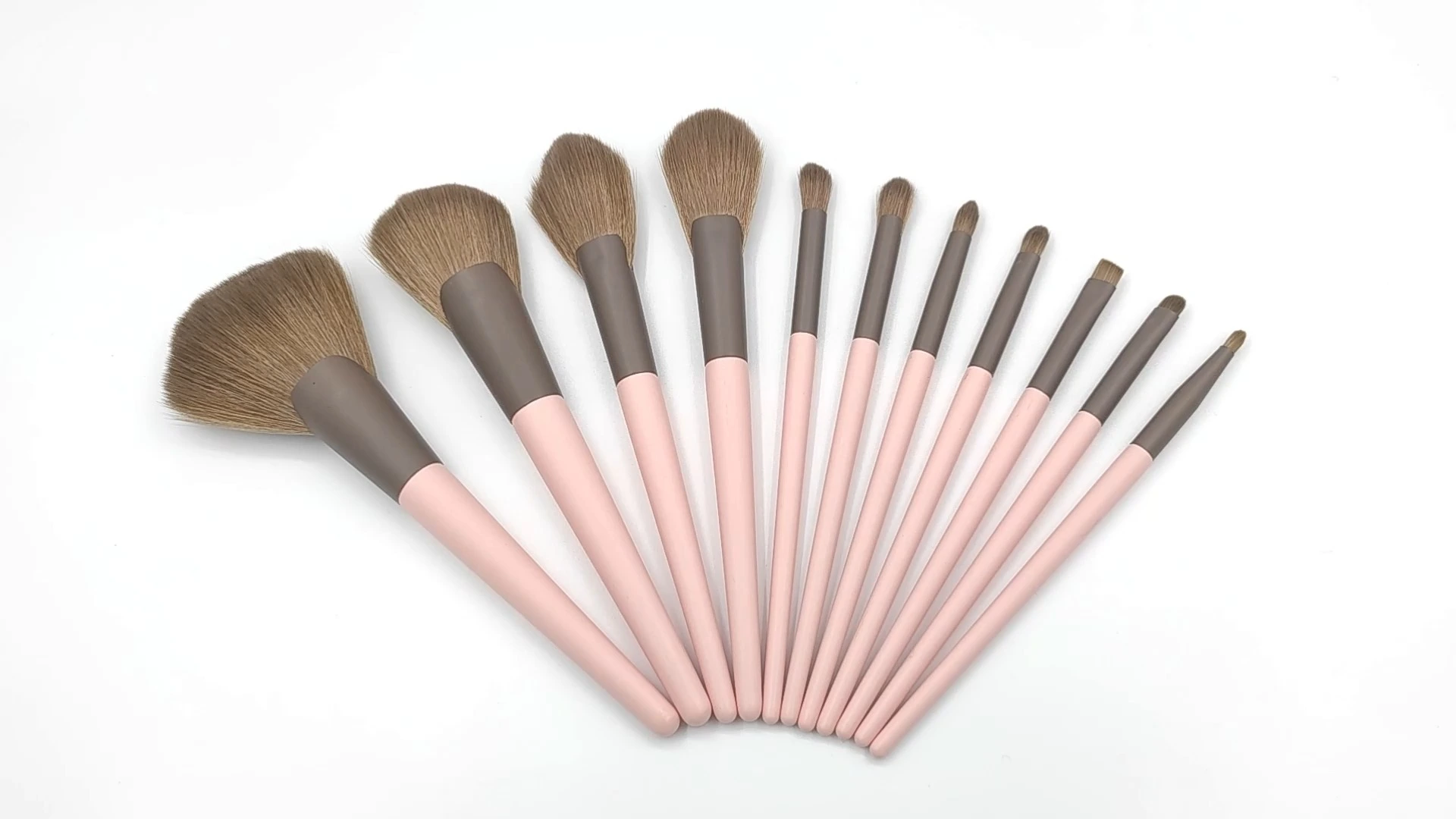 11-piece brown and pink nylon makeup brush set with soft and smooth bristles and high-quality solid wood handles 1