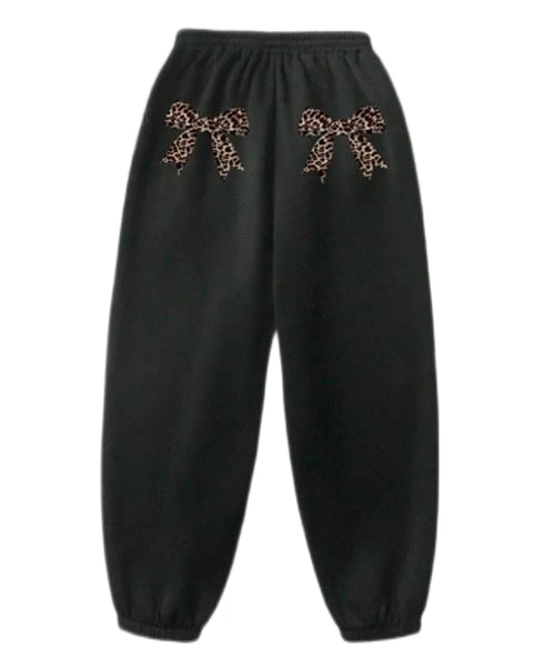 Women's Leopard Bow Pattern Print Elastic Ankle Joggers 1