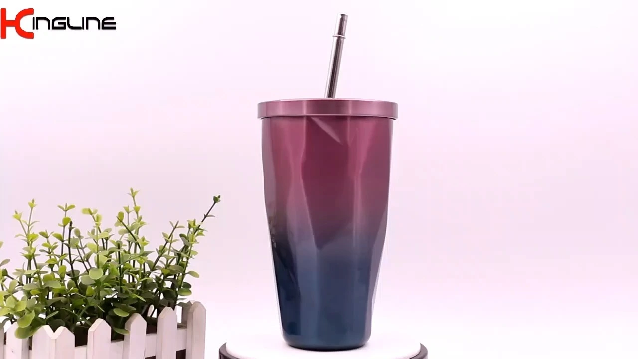 KingLine Tasse à vide colorée double couche en acier inoxydable avec paille pour servir des boissons 1