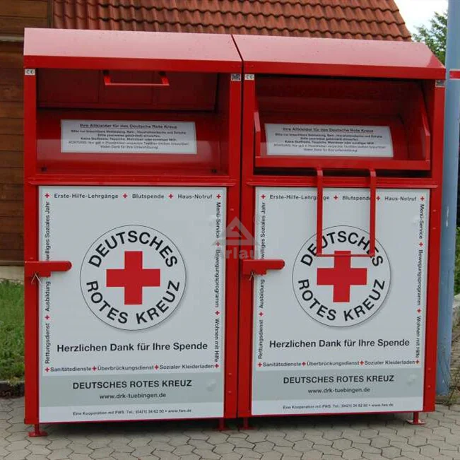 Outdoor charity large capacity metal clothing donation bin 1