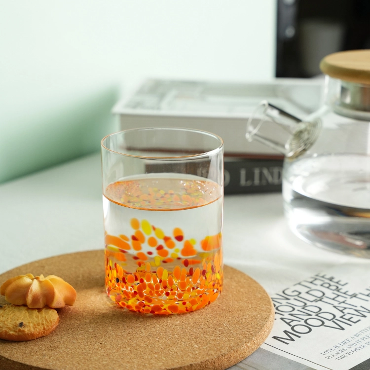11oz 310ml Glassware Handmade Straight Shot Glass Cup Transparent Orange Color Dot Drinking for Water Juice Beer Cocktail 1