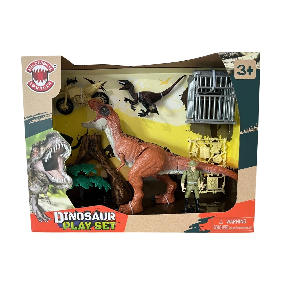 Ensemble de jeu de dinosaure tyrannosaure sonore avec combinaison de Cage de grotte d'arbre ensemble de jouets en plastique pour les enfants 1