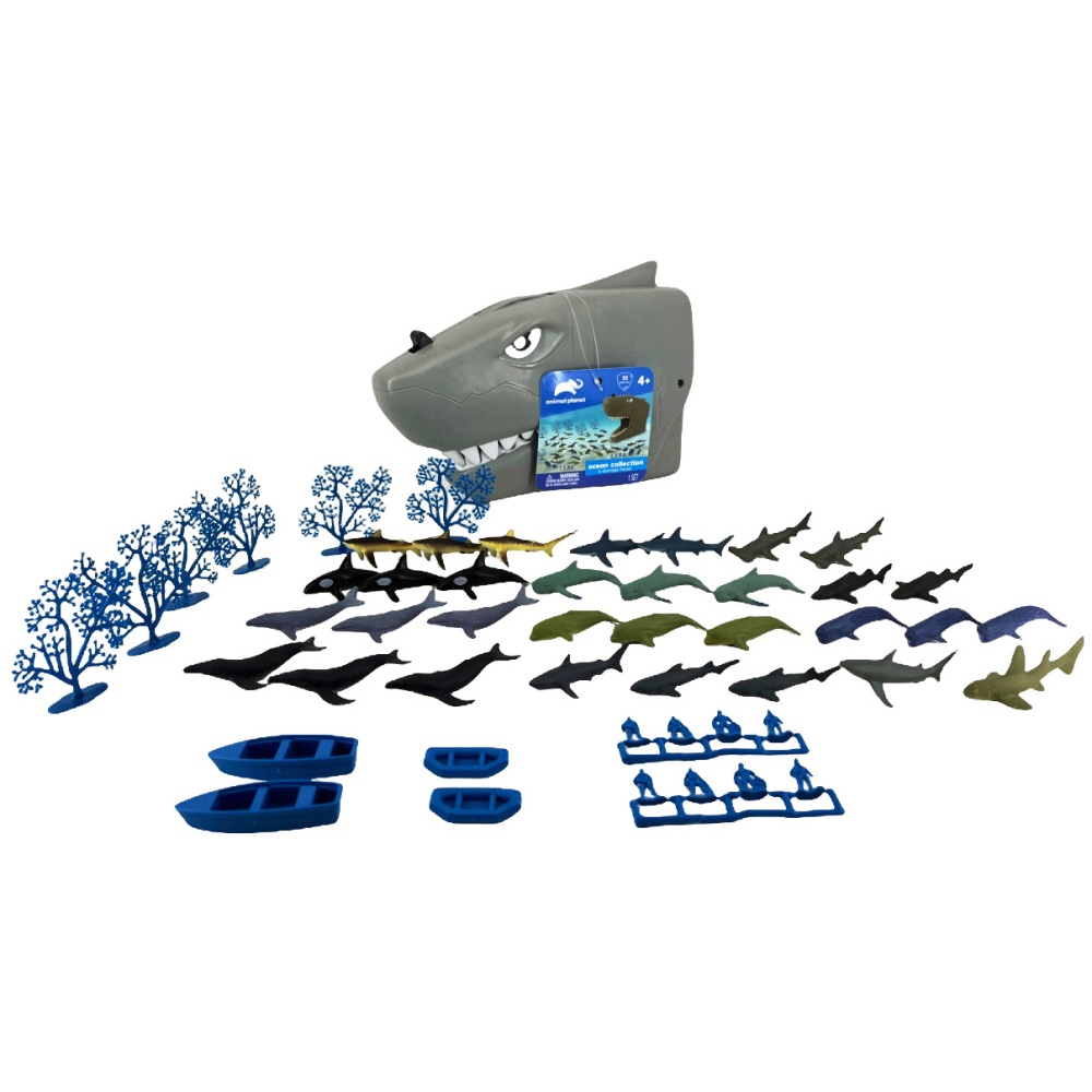 Shark Head Storage 51PCS Deep Sea Different Small Sharks Boat Trees And Human Combination Plastic Toys Set 1