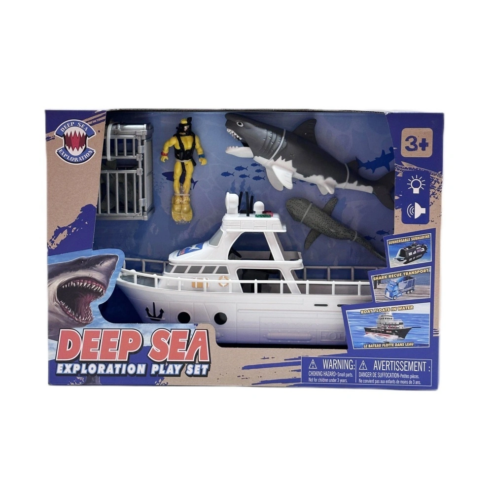 Juguetes de transporte de tiburones de aventura en aguas profundas, buceo submarino en el océano, explorar juguetes acuáticos de plástico para niños 1