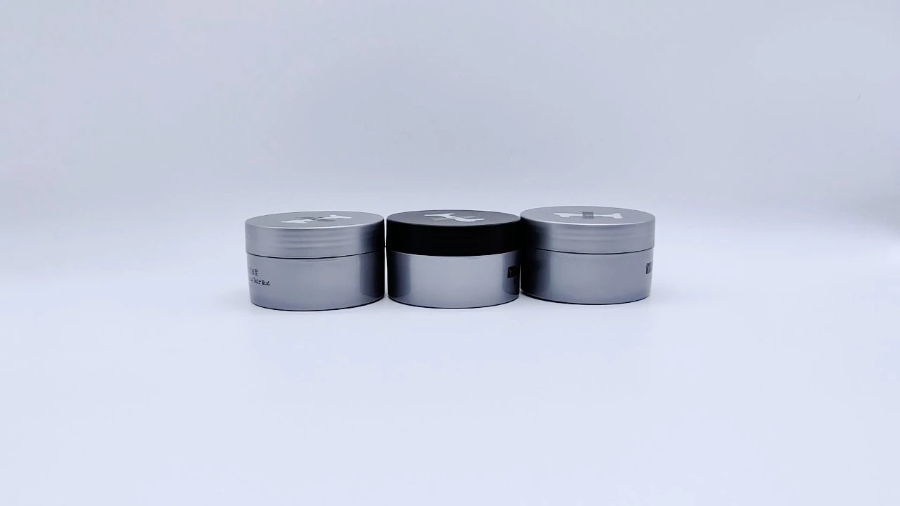 Glamorous 100g black/silvery smooth PP Flat Round single-wall hair care jars 1