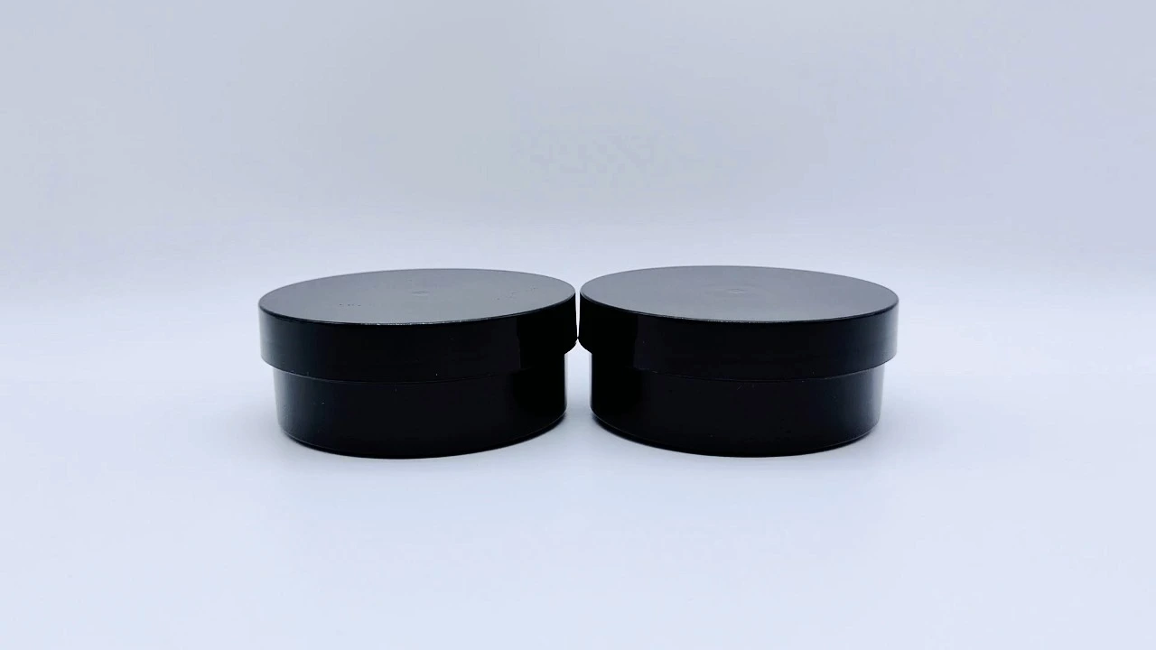 Glamorous 120g Black smooth PP flat round hair care jars 1