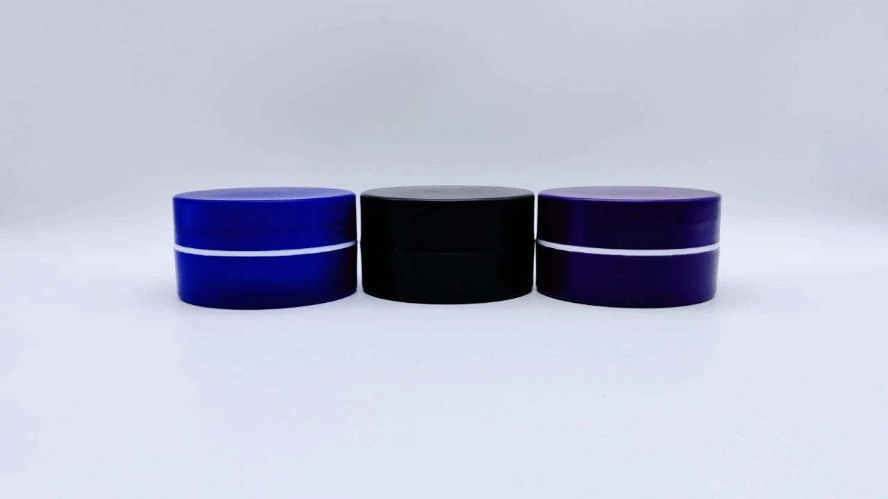 Glamorous 150g blue/black/purple PP double-wall flat round hair care jars 1