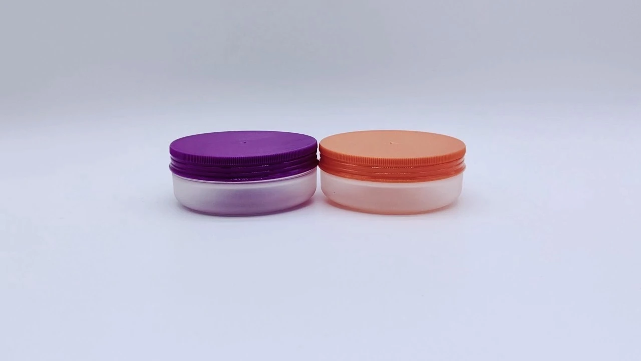Glamorous 100g purple/orange frosted transparent PET/PP hair care jars 1