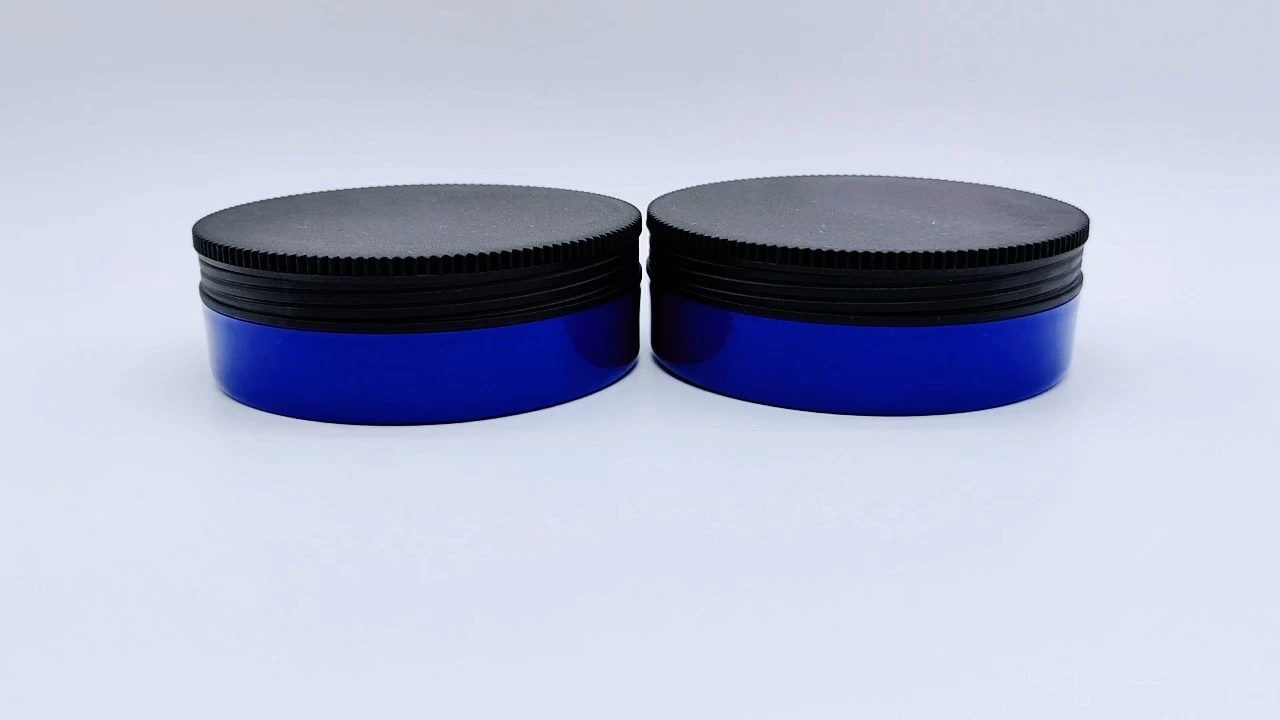 Glamorous 150g dark blue single-wall flat round PP hair care jars 1