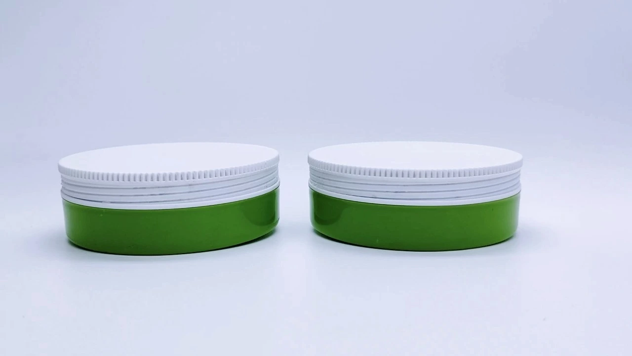 Glamorous 120g green smooth PET flat round single-wall hair care jars 1