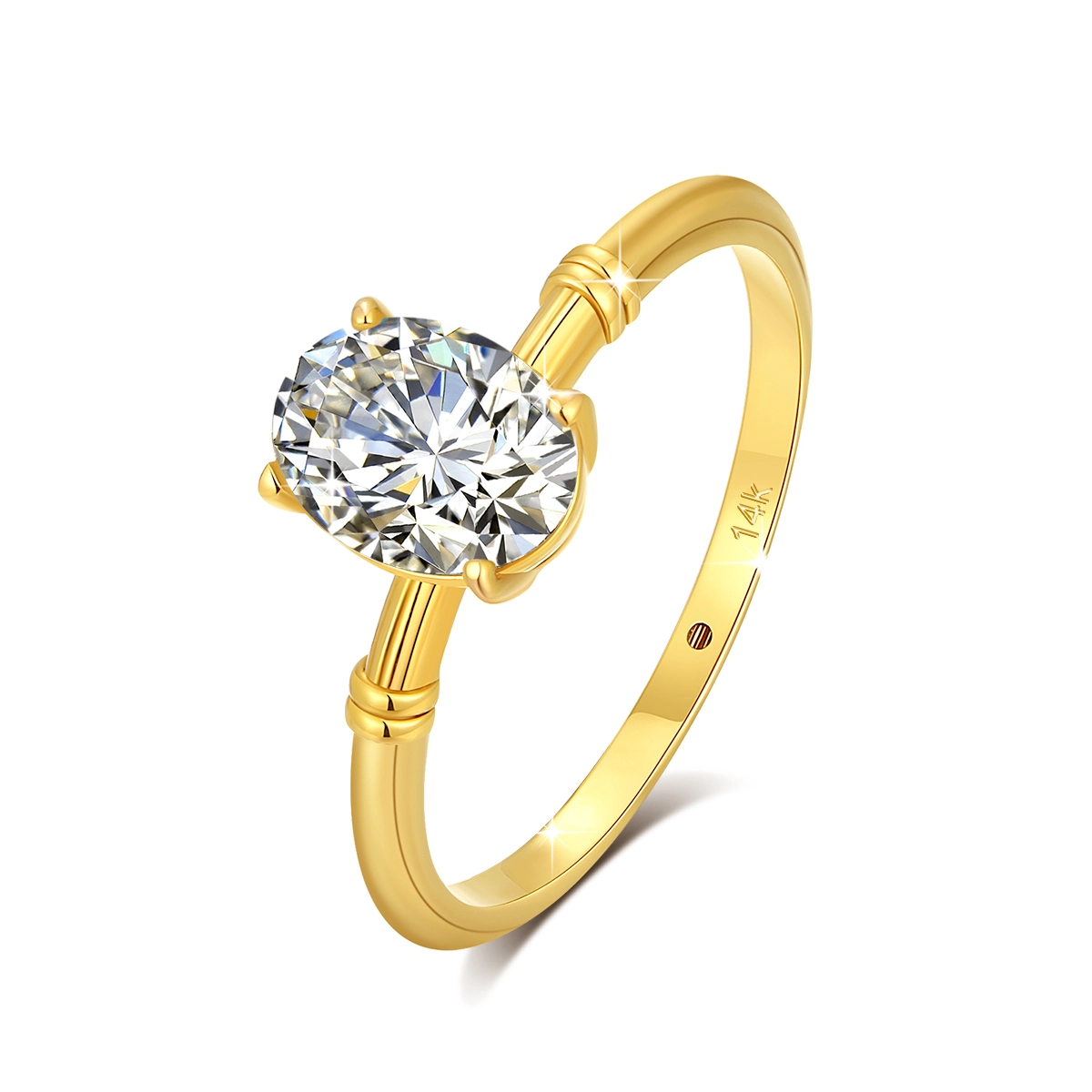 Gold Jewelry 14K Ring Hollow Engagement 1.5ct Oval Moissanite 1