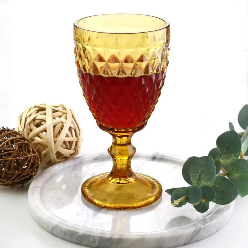 Wholesale 320 ML Amber Color Glassware Glass Goblets Vintage Wine Glasses Europe Glass Cup Party 1