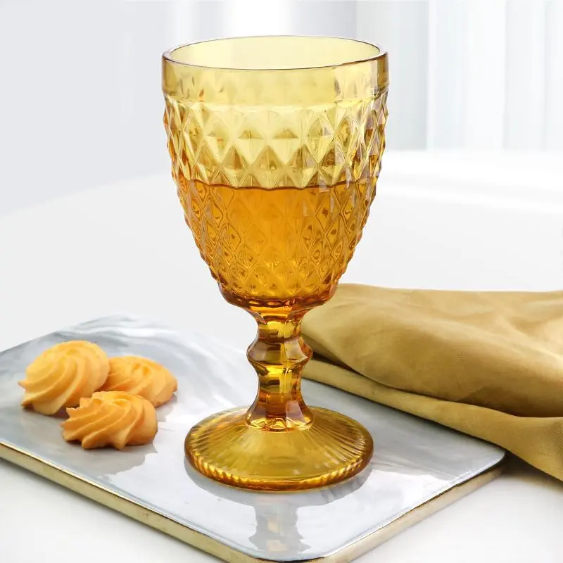Wholesale 320 ML Amber Color Glassware Glass Goblets Vintage Wine Glasses Europe Glass Cup Party 1