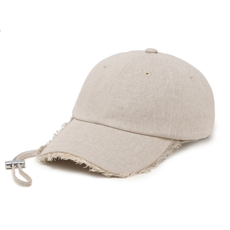 6-Panel-Baseballkappe aus Leinen mit ausgefranstem Rand und gebogener Krempe im Used-Look mit runder Krone 1