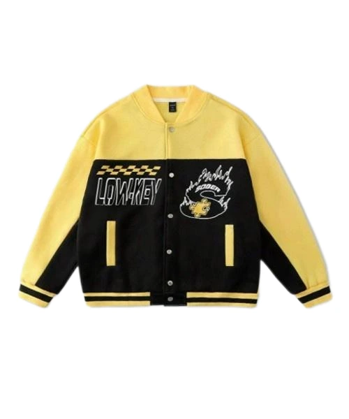 Chaqueta bomber informal con estampado de letras y forro polar para hombre con color en contraste 1