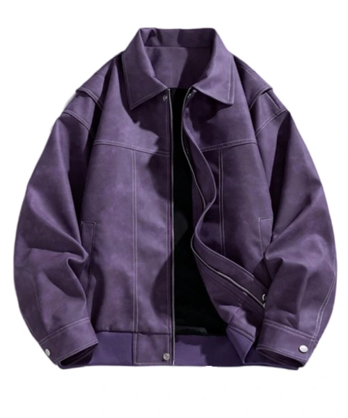 Chaqueta bomber de piel sintética para motocicleta para hombre con bolsillos con cremallera 1