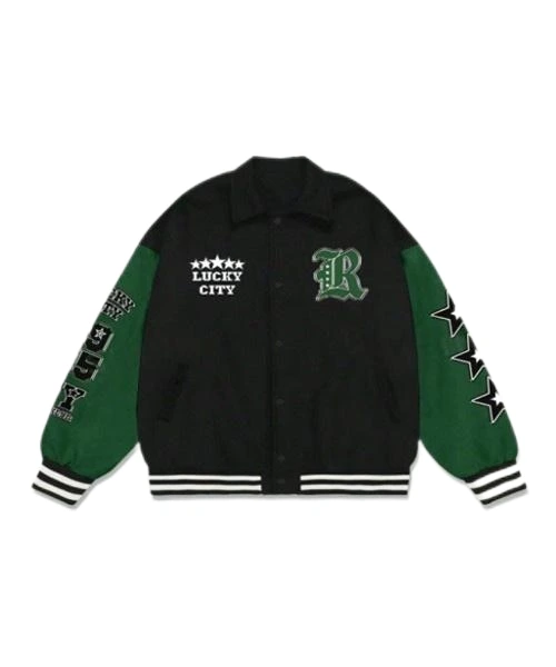 Chaqueta bomber de manga larga con estampado de letras para hombre 1