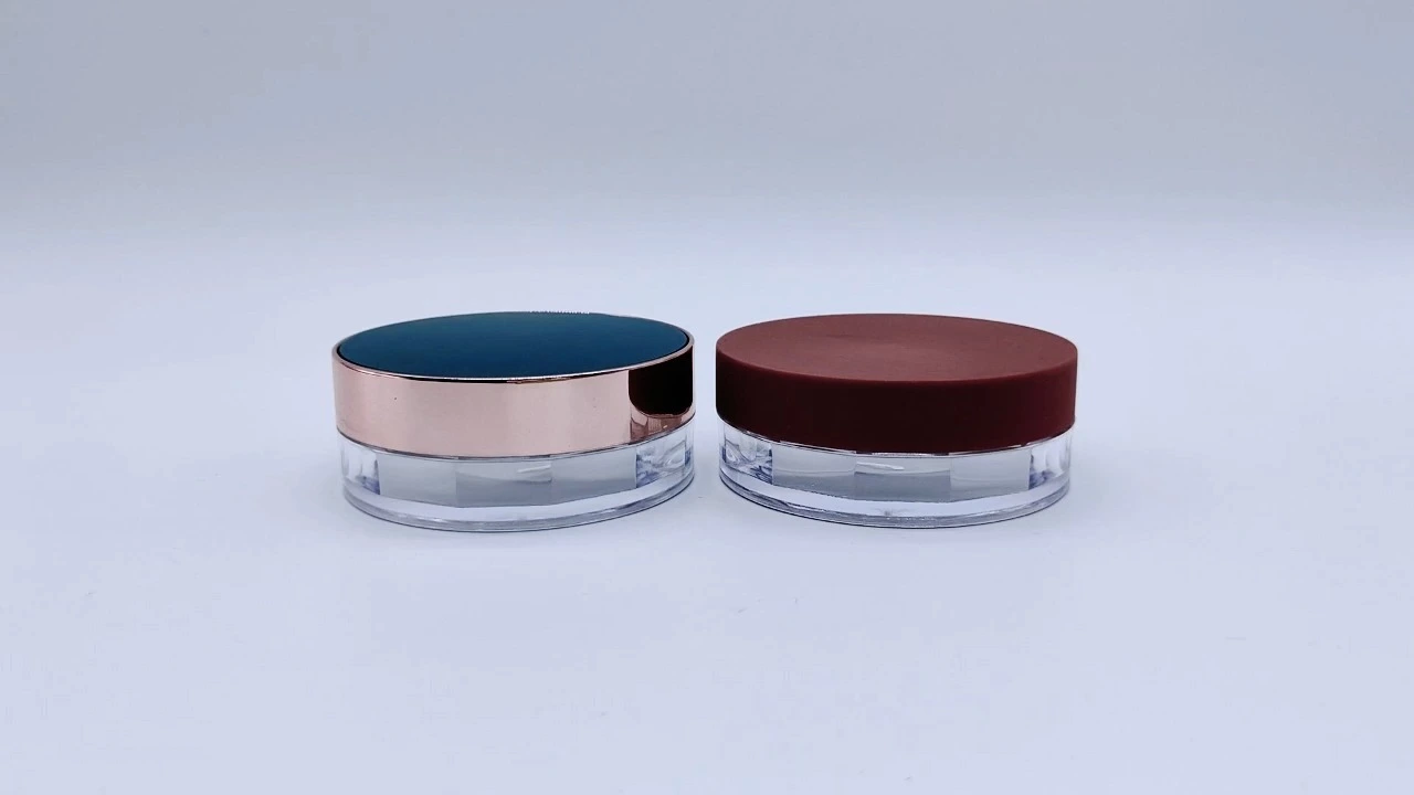 Glamorous 15g blue/red clear plastic cosmetic round loose powder packaging with sifter 1