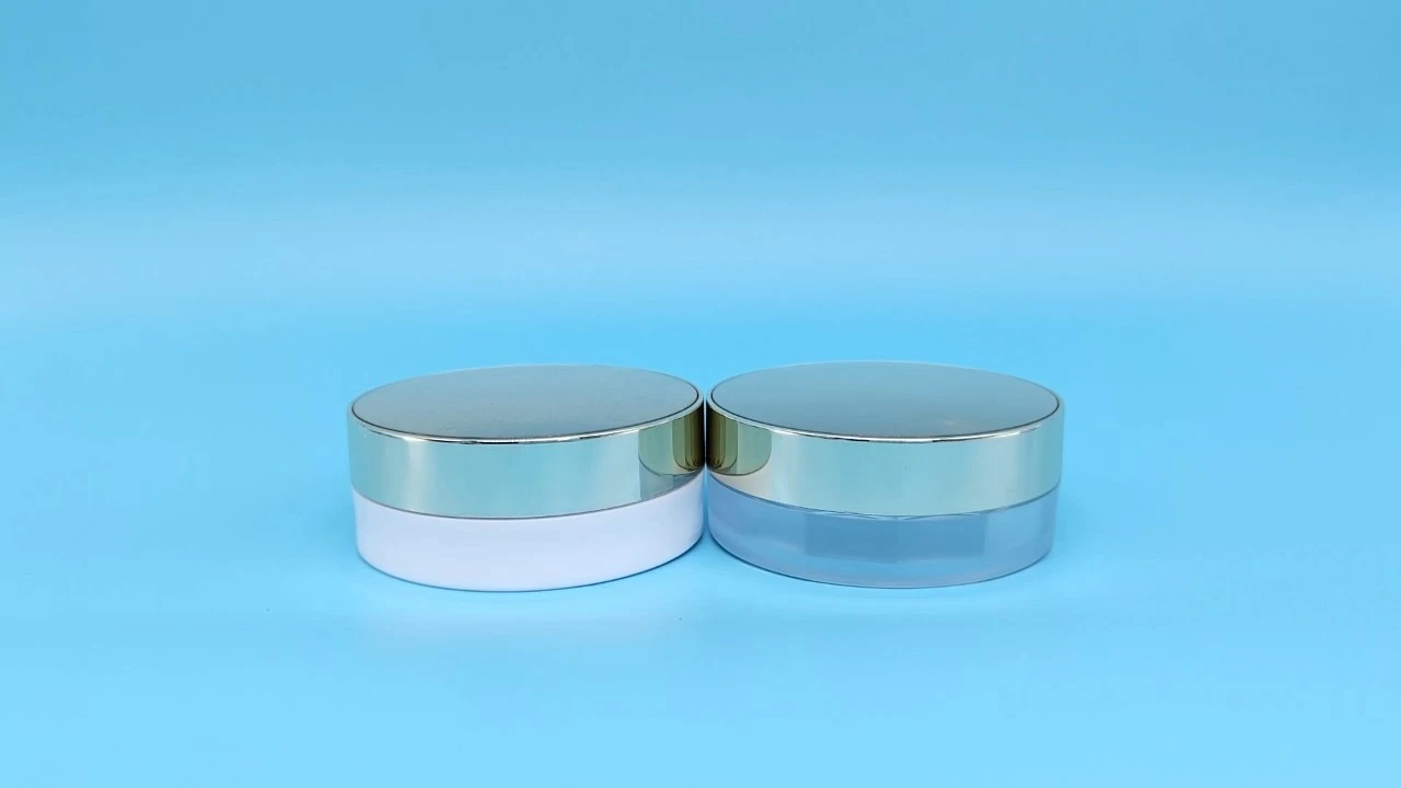 Glamorous 20g colorless transparent/white plastic cosmetic round loose powder packaging with sifter 1