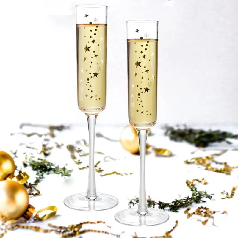 Toasting Sparkling Wine Gold Decal Cylinder Champagne Cocktail for Wedding Party Champagne Flute 1