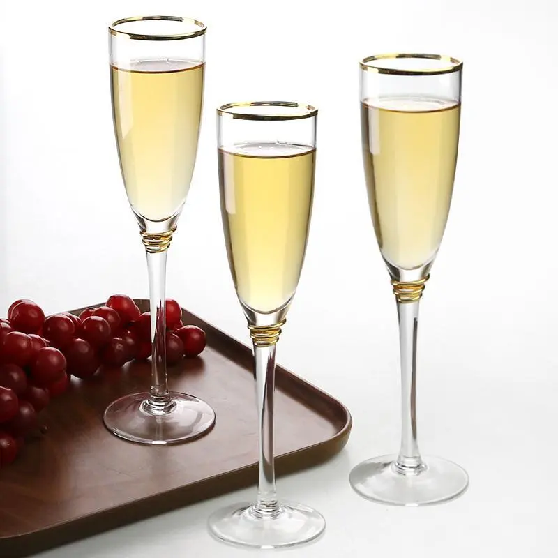 Champagne Drinking Glasses Luxury High-End Custom Round Cheap Red Wine Cocktail with Gold Line design 1