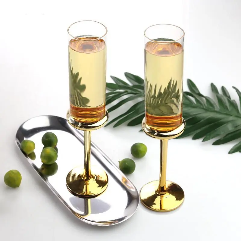 Hot Selling Products with Gold Electroplating Wedding Electroplated Golden Champagne Glasses Flutes Cocktail Glass 1