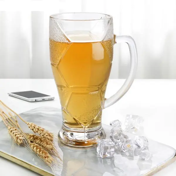 Custom Logo Sublimation 400ml Football Shaped Wholesale Glass Beer Steins Mugs with Handle 1