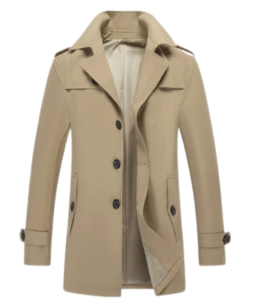 Men's Single Breasted Trench Coat with Slant Pockets and Epaulettes 1