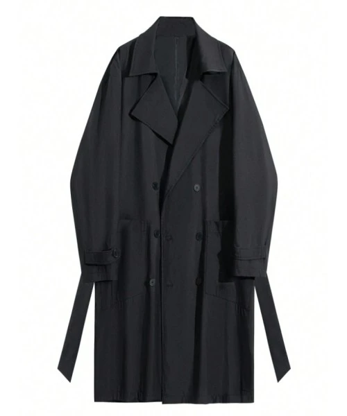 Men's Solid Color Stand Collar Double-Breasted Long Trench Coat 1