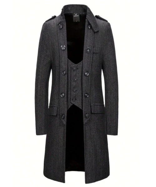 European Size Mid-Length Double-Breasted Trench Coat in Classic Style 1