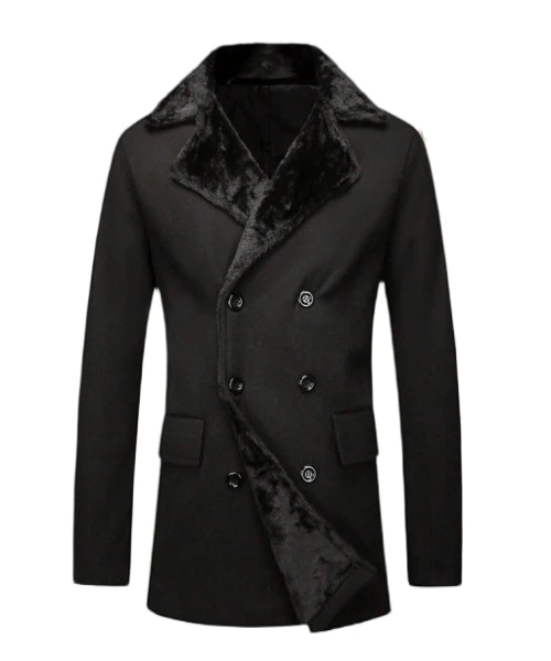 Winter Men's Lapel Neck Long Sleeve Double Breasted Trench Coat 1