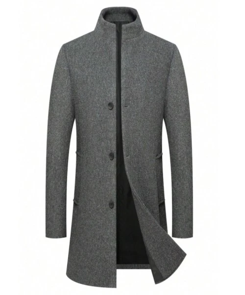 Men's Solid Color Stand Collar Trench Coat in Classic Design 1
