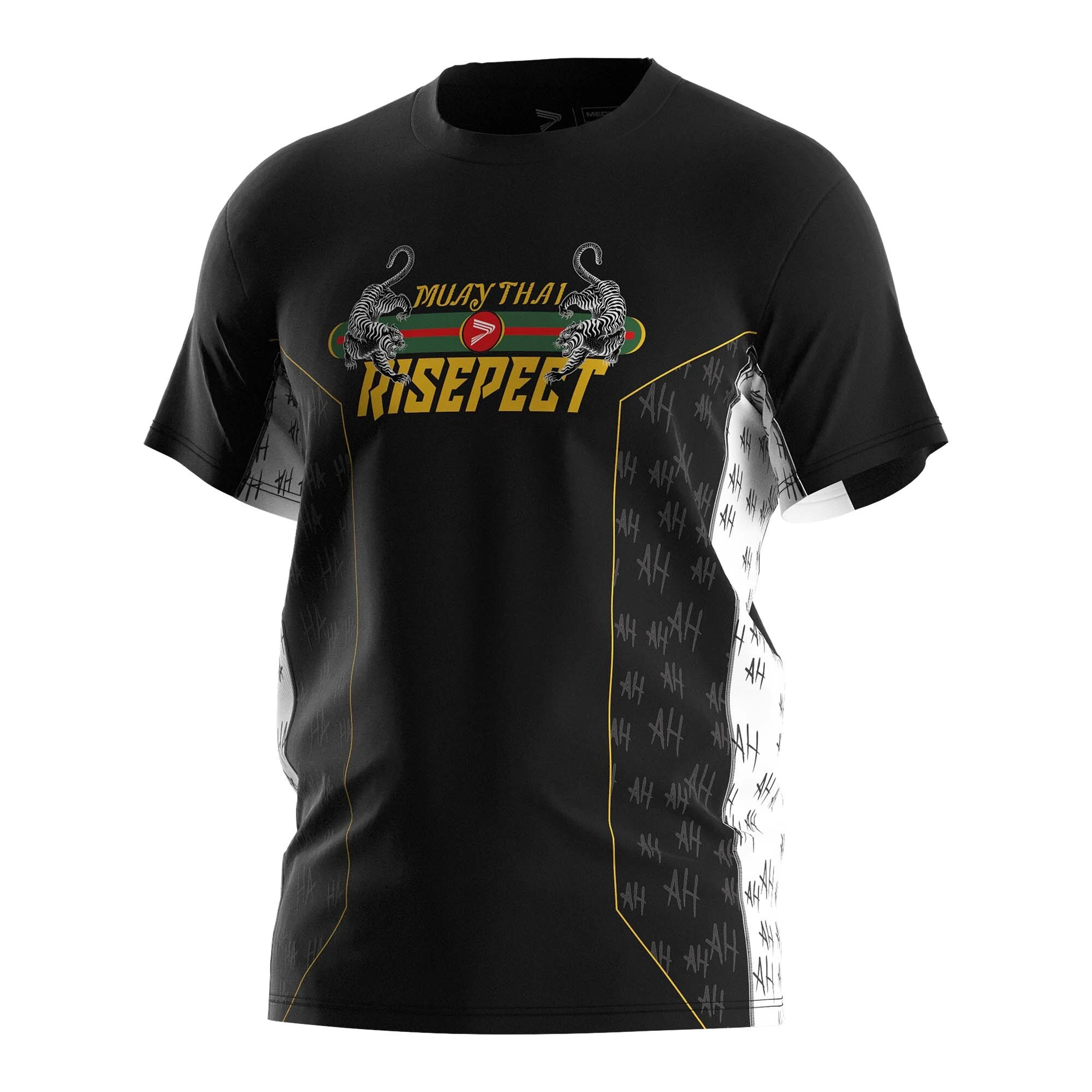 Rise Black Tiger Fight Muay Thai T-Shirt Mesh Panel Underarm 1