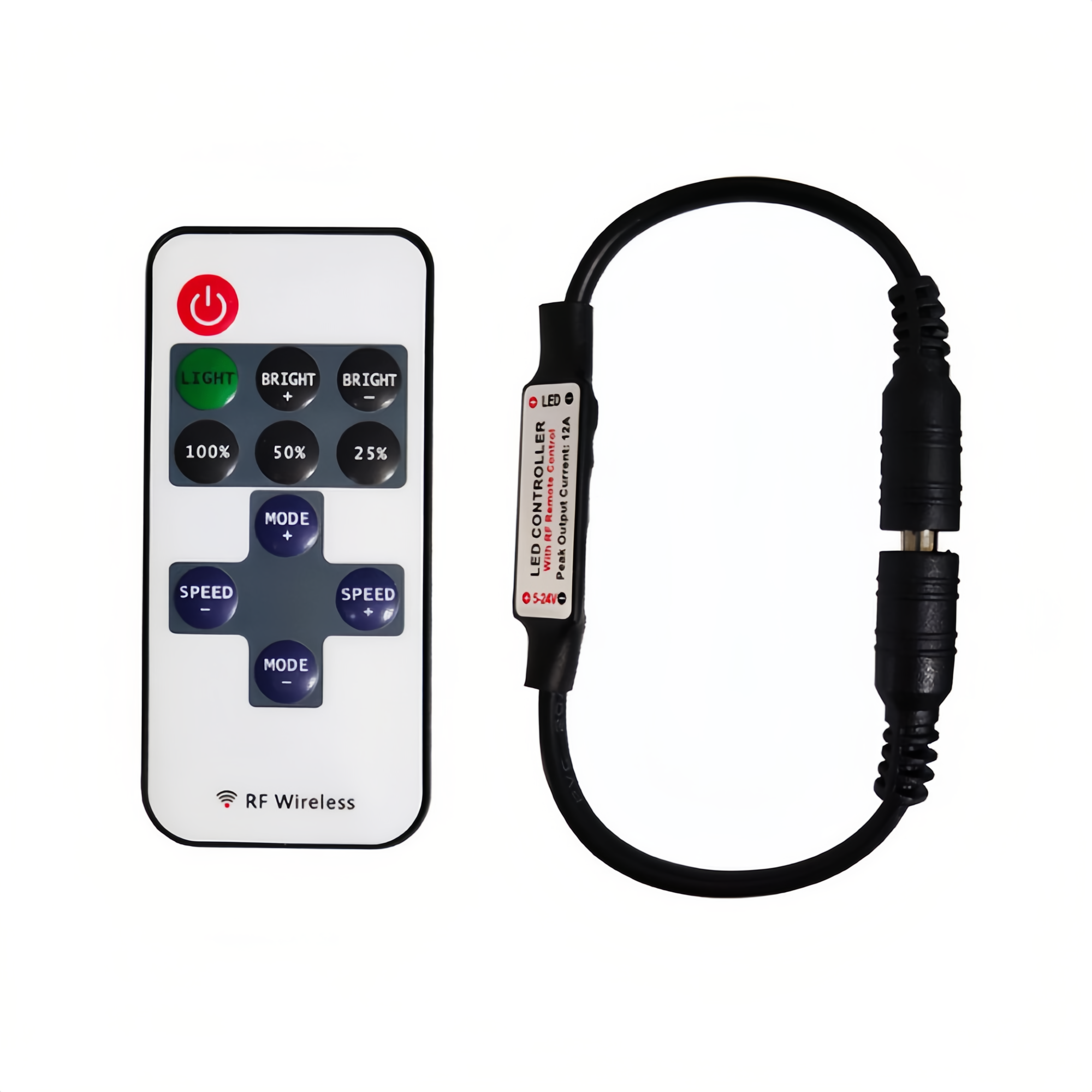 GO-RF11KK-DC LED Remote Remote Remote controlador con 11 teclas, entrada DC 5-24V, salida máxima 6A, control inalámbrico de 10 m, atenuador LED compacto para luces de tira