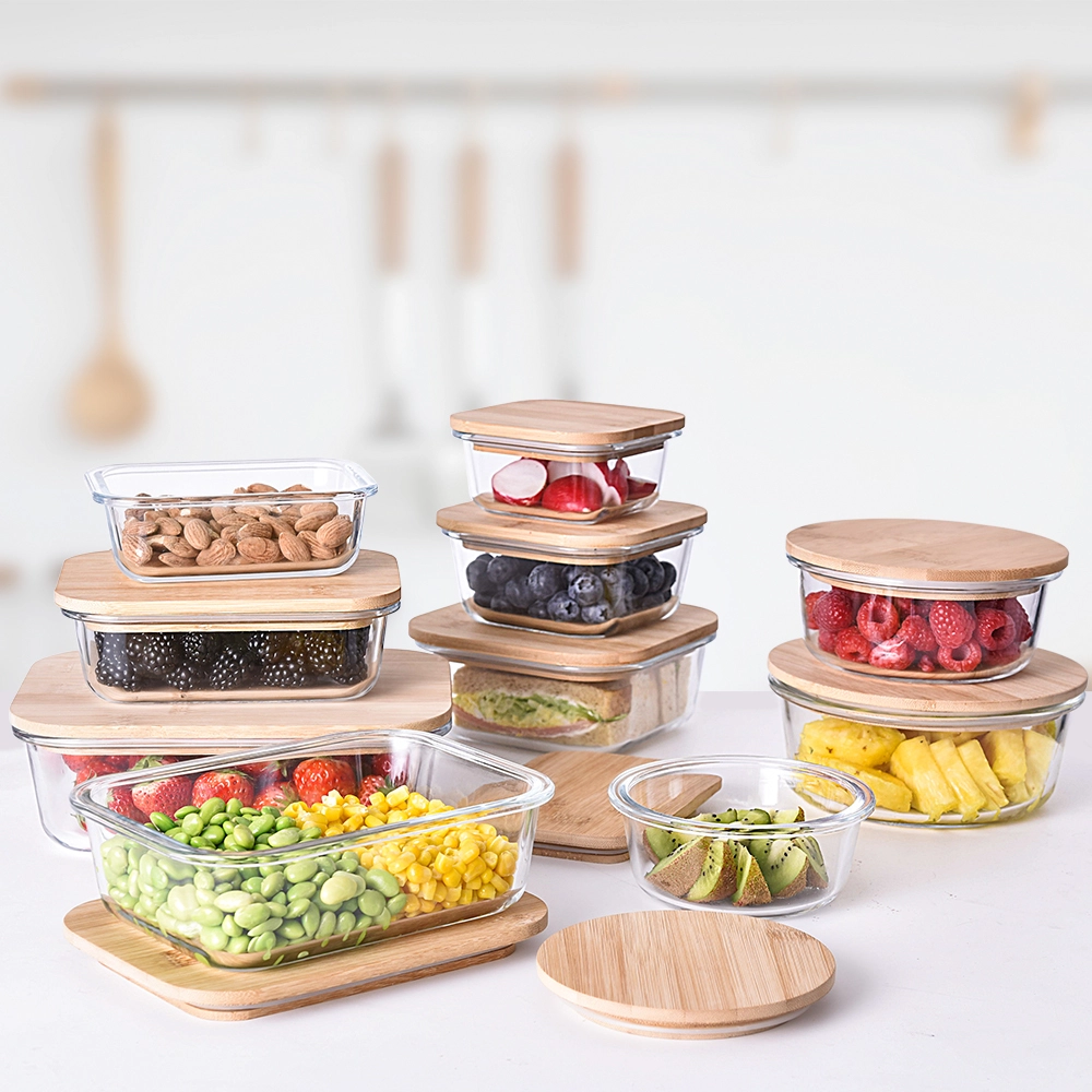 Fiambrera de vidrio, 3 uds., recipientes para comida con tapa de bambú, juego de almacenamiento de alimentos Glasslock, recipientes preparación comida de vidrio herméticos 1