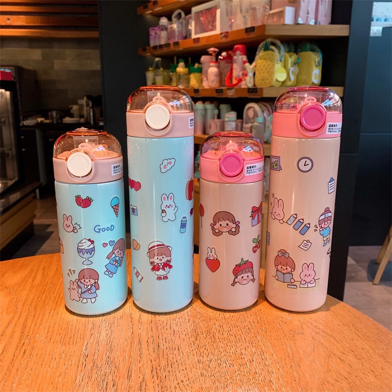 KingLine custom colorful cute vacuum bottle with straw and lanyard for go out 1