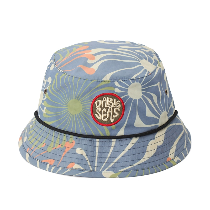 Gorro de pescador bordado con protección solar de nailon estampado en toda la prenda 1