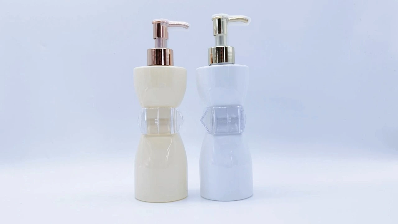 Envase glamoroso de loción corporal para el cuidado de la piel, de PET transparente, amarillo/blanco, de 300 ml. 1