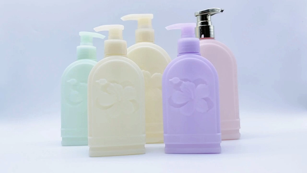 Botella de loción corporal glamurosa de PE, de 320 ml/520 ml, en amarillo, rosa, morado y verde. 1