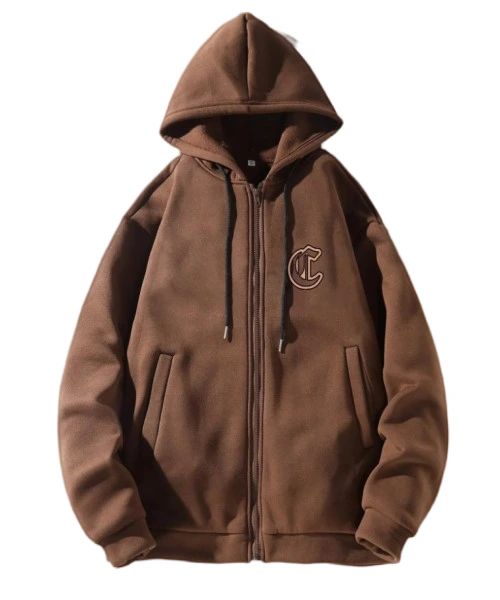 Sudadera con capucha y cremallera con cordón y estampado de letras para hombre, manga larga, sudadera con capucha y cremallera, informal 1