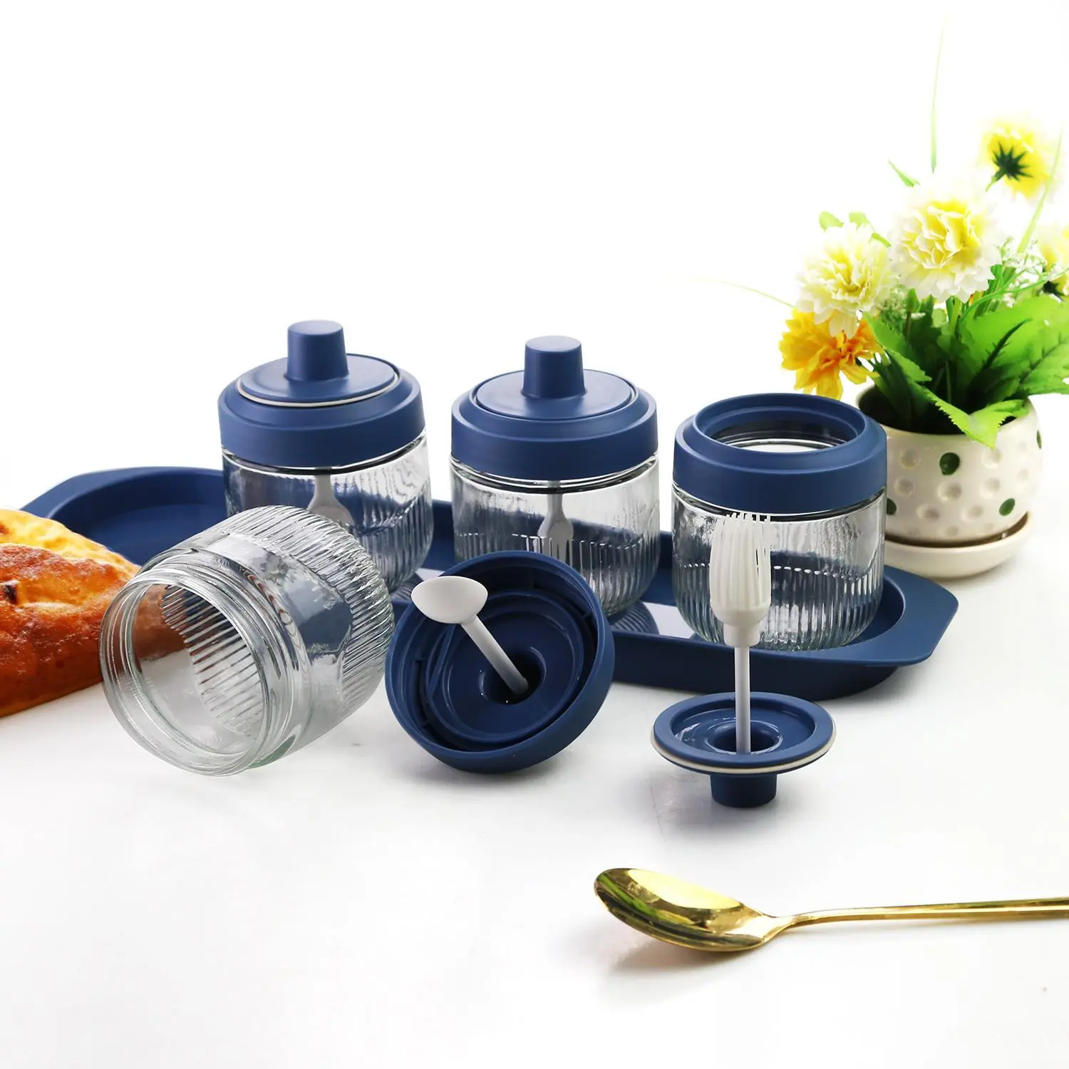 Set di barattoli di spezie all'ingrosso con LOGO personalizzato con coperchio in vetro e cucchiaio per cucina 1