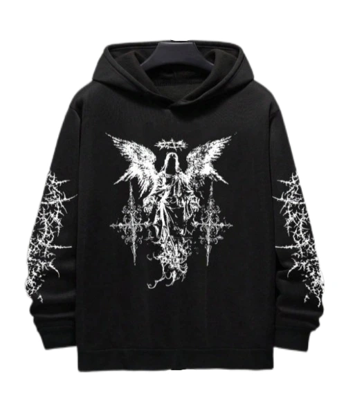 Sudadera con capucha con estampado retro de talla grande para hombre, informal para otoño e invierno 1