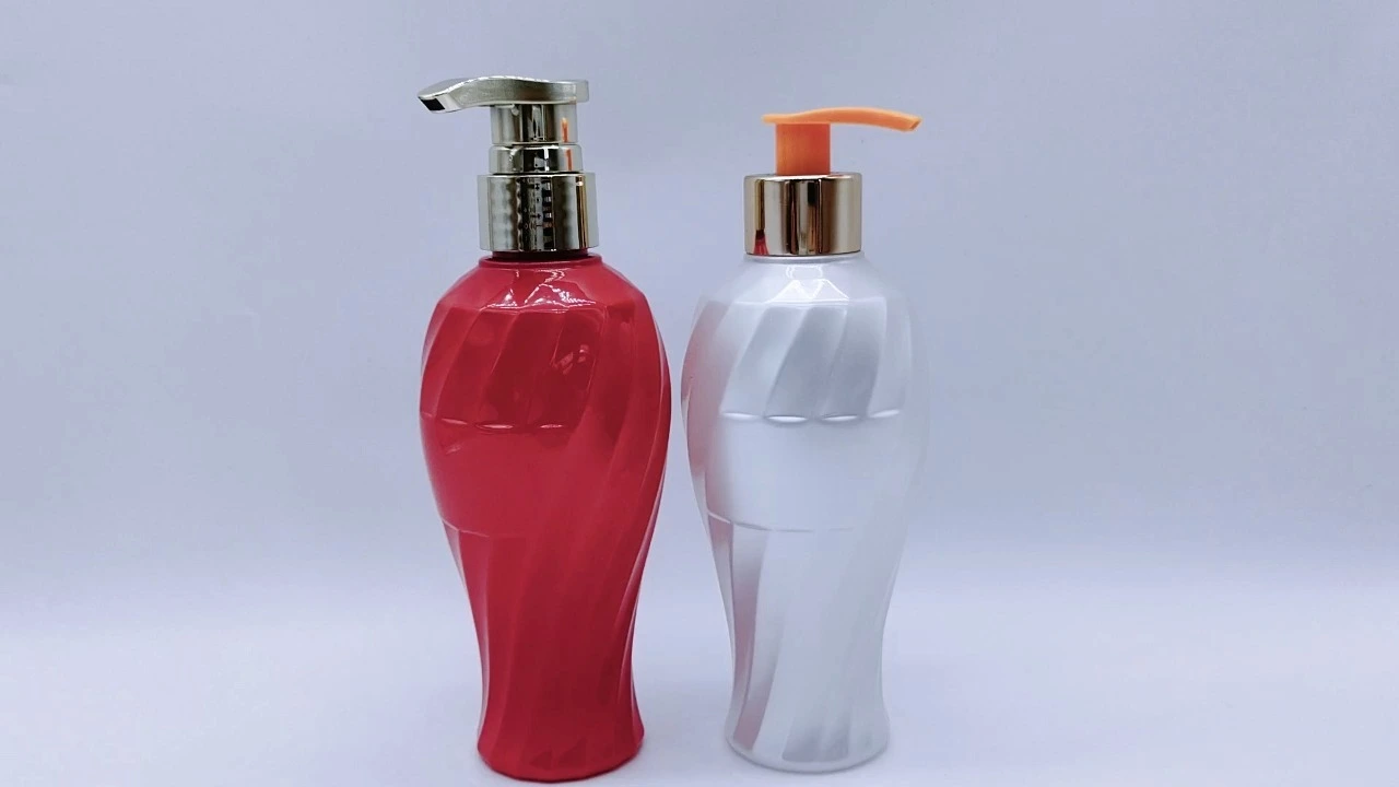 Glamorous 300ml pearlescent red/ white PET skin care packaging body Lotion bottle 1